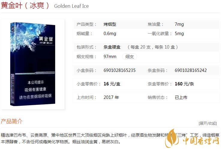 黃金葉冰爽多少錢一盒價格？黃金葉冰爽價格及參數(shù)圖片2020